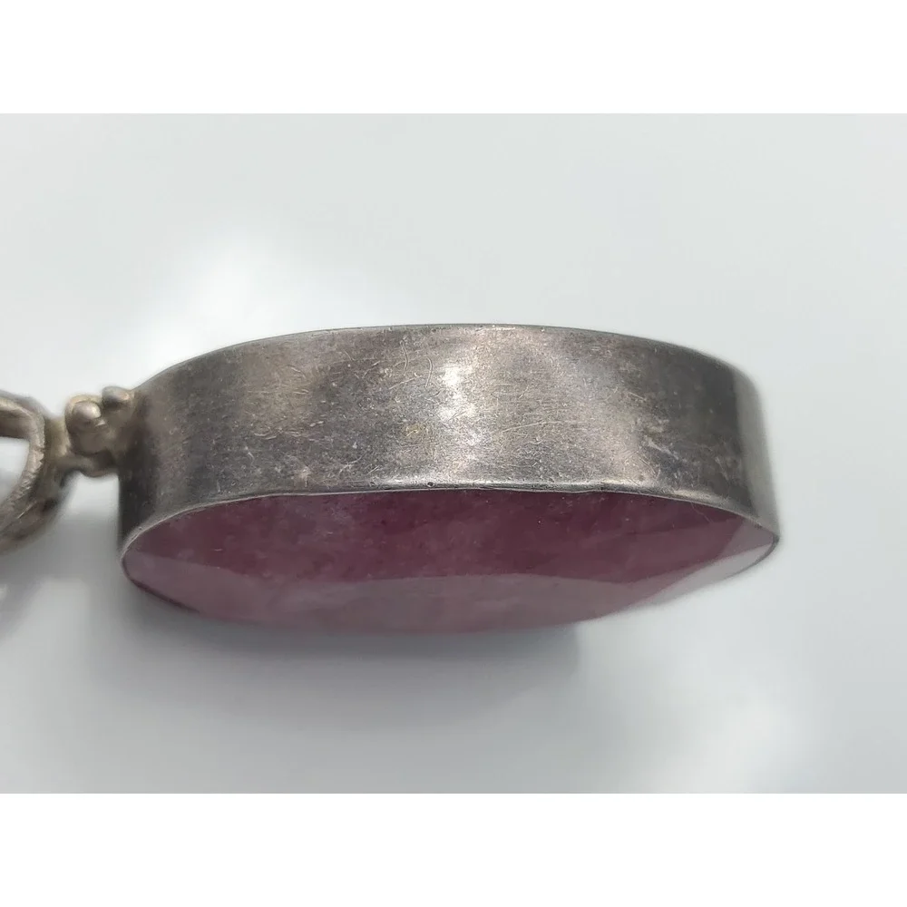 Vtg Sterling Silver Genuine Ruby Handcrafted Reversible Pendant / Brooch‎ 36g